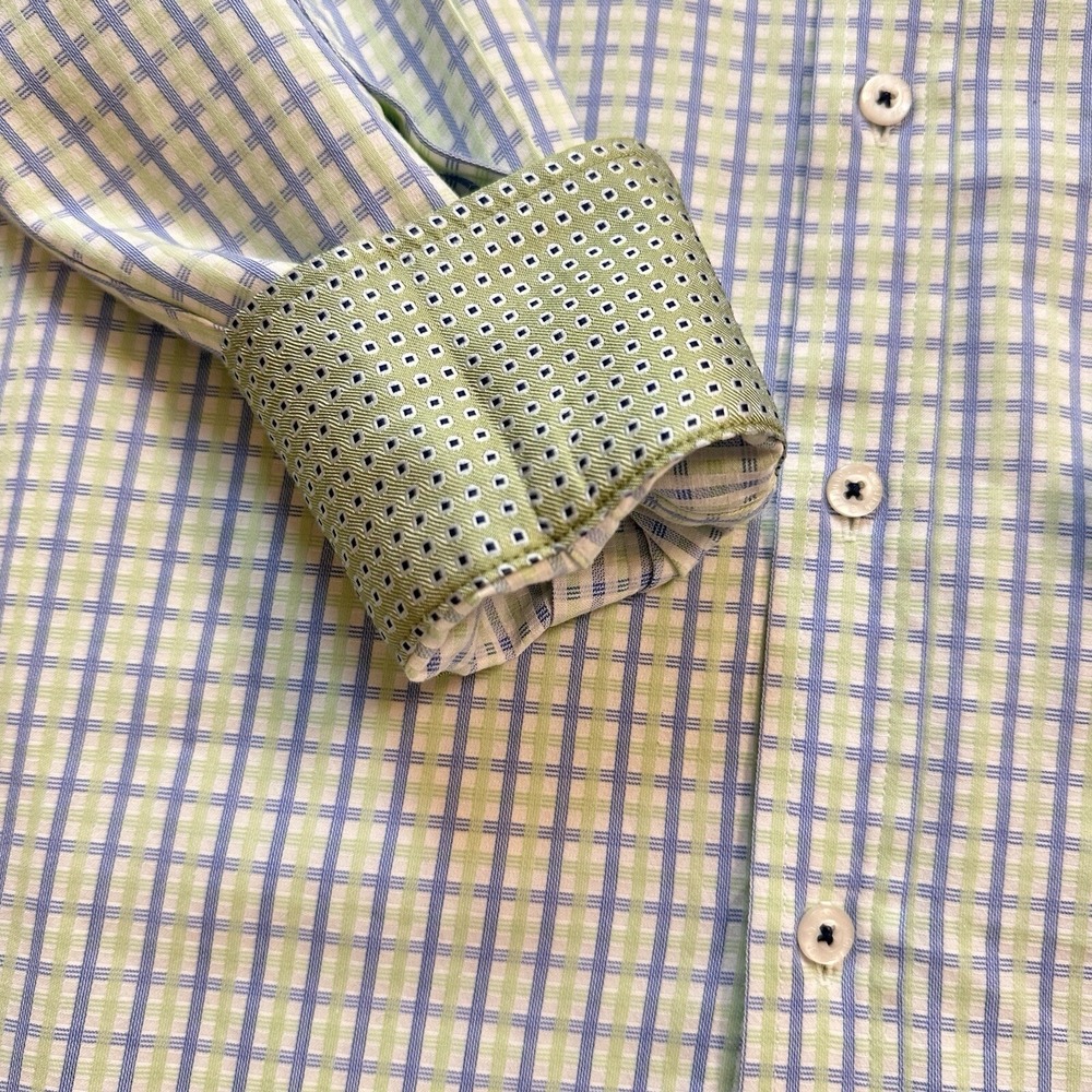 English Laundry Blue White Green Dress Shirt 16 1/2 34 - 35 Embroidered Logo LG - Picture 14 of 16